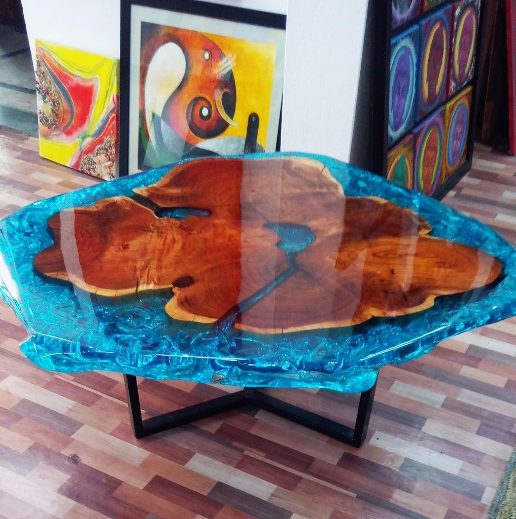 TUZECH Customized Resin Round Table Top, Blue River Look Epoxy Resin, Coffee Table Design, Resin Table, Luxury Décor, Walnut Table, Wooden Resin Table - resinhomefurniture