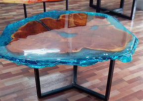 TUZECH Customized Resin Round Table Top, Blue River Look Epoxy Resin, Coffee Table Design, Resin Table, Luxury Décor, Walnut Table, Wooden Resin Table - resinhomefurniture