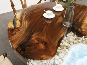 TUZECH Customized Round Epoxy Table Ocean Waves with Stone Look Epoxy Table Epoxy Coastal Table Dining Table Coffee Table Side/End Table Living Room Table Home Décor - resinhomefurniture