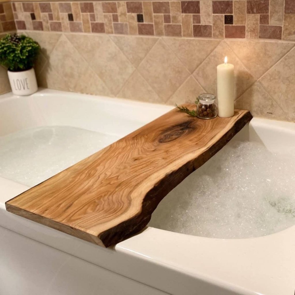 TUZECH Epoxy Live Edge Customized Thick Solid Wood Bathtub Tray - resinhomefurniture