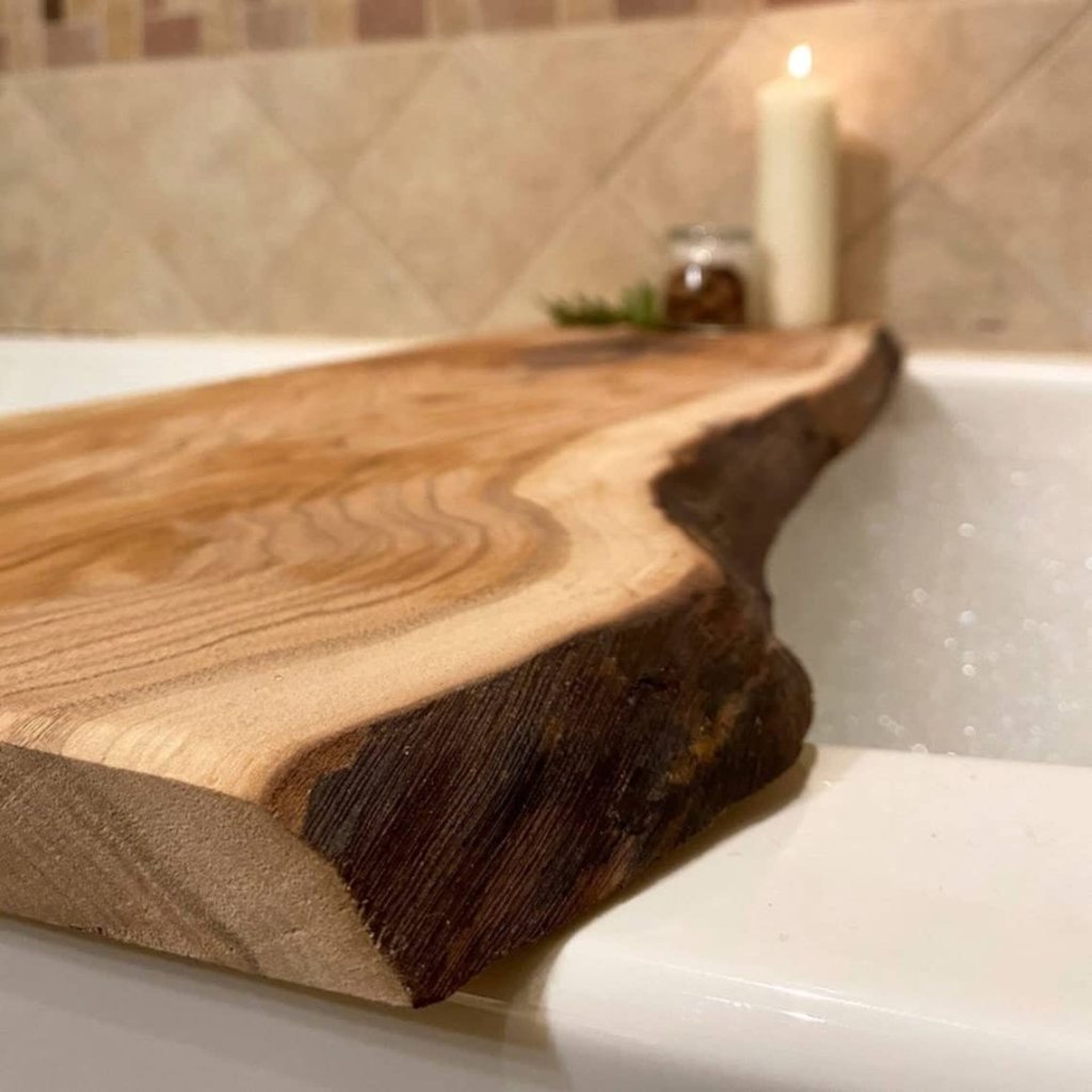 TUZECH Epoxy Live Edge Customized Thick Solid Wood Bathtub Tray - resinhomefurniture