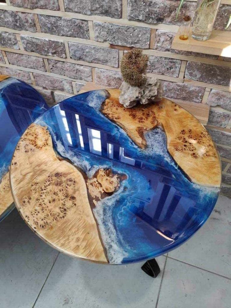 TUZECH Epoxy Resin Coffee Table, Olive Wood Coffee Table, epoxy Round Table (36 Inches) - resinhomefurniture