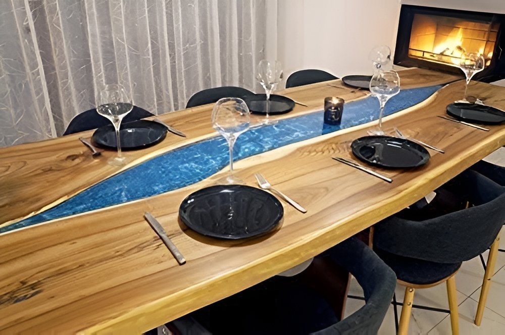 TUZECH Epoxy Table Top Fully Customized Thick Resin River Table Indoor Outdoor Wooden Dining Table Top 92 x 44 Inches - resinhomefurniture