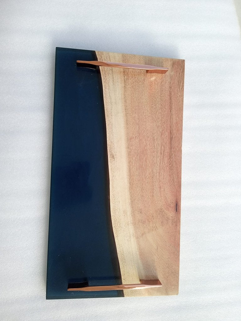 TUZECH Large EPOXY Tray, Resin River Live Edge Wood Tray, Resin Serving Tray, Epoxy Serving Tray, Center Dining Table (Blue) - resinhomefurniture