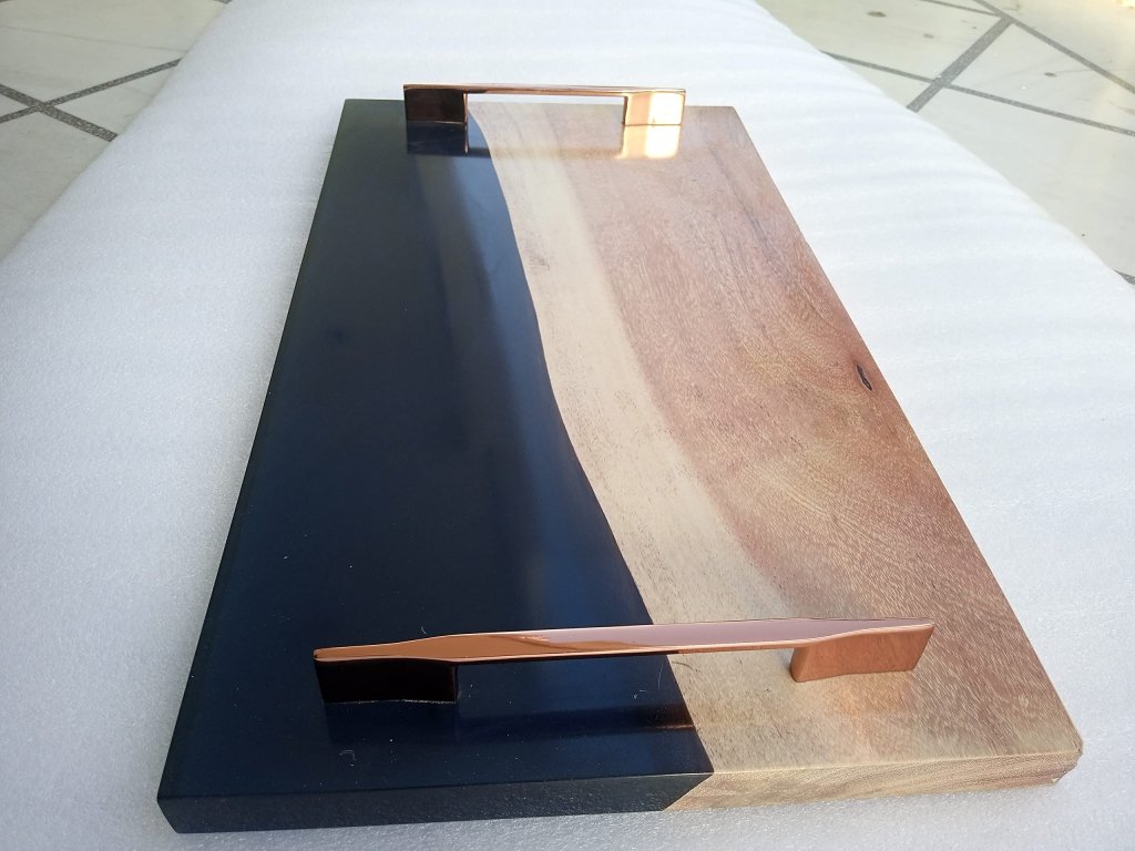 TUZECH Large EPOXY Tray, Resin River Live Edge Wood Tray, Resin Serving Tray, Epoxy Serving Tray, Center Dining Table (Blue) - resinhomefurniture