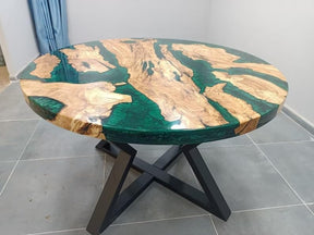 TUZECH Large Indoor Epoxy Coffee Table Wooden Olive Dark Green River Table Side/End Table Living Room Table for 2, 4, 6, 8 Epoxy Dining Table Patio Table Home Decor - resinhomefurniture