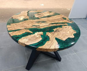 TUZECH Large Indoor Epoxy Coffee Table Wooden Olive Dark Green River Table Side/End Table Living Room Table for 2, 4, 6, 8 Epoxy Dining Table Patio Table Home Decor - resinhomefurniture