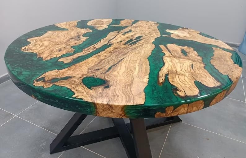 TUZECH Large Indoor Epoxy Coffee Table Wooden Olive Dark Green River Table Side/End Table Living Room Table for 2, 4, 6, 8 Epoxy Dining Table Patio Table Home Decor - resinhomefurniture