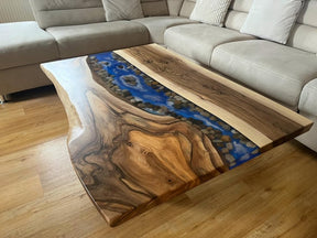 TUZECH Large Indoor Epoxy Dining Table Resin Coffee Table Living Room Table for 2, 4, 6, 8 River with Stones Epoxy Resin Epoxy Table Home Décor Patio Table Wall Art - resinhomefurniture