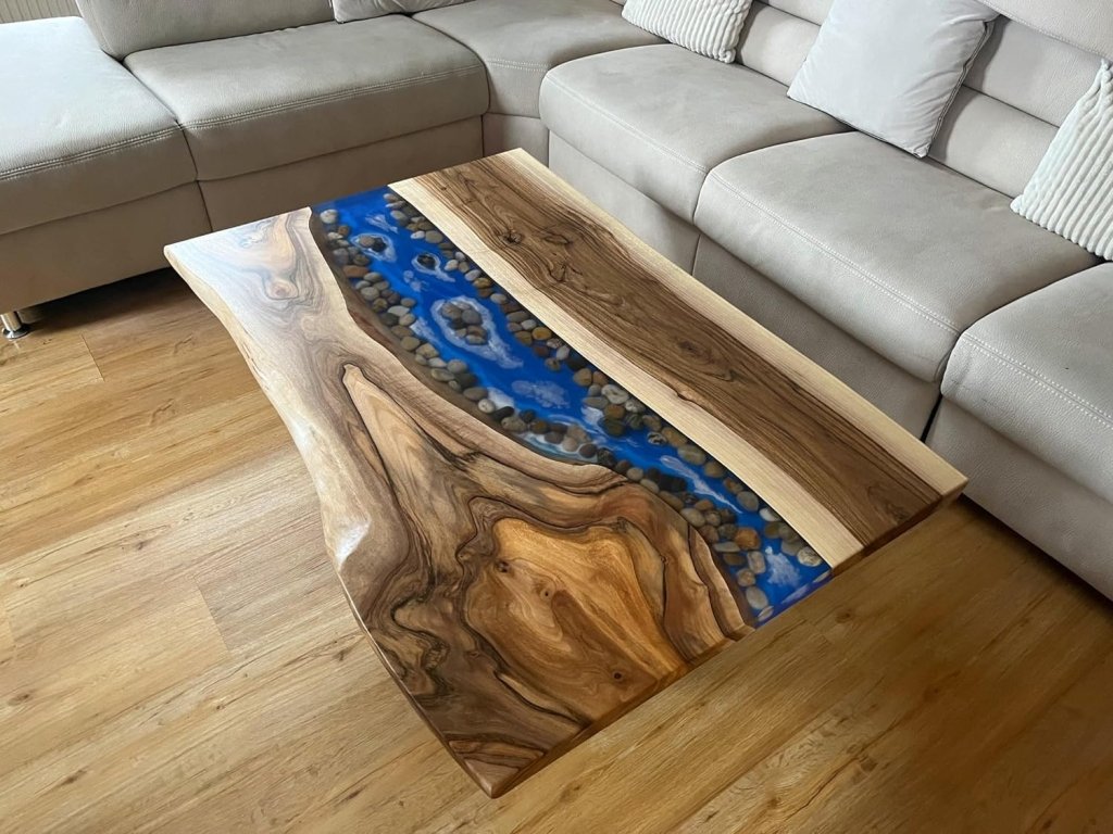 TUZECH Large Indoor Epoxy Dining Table Resin Coffee Table Living Room Table for 2, 4, 6, 8 River with Stones Epoxy Resin Epoxy Table Home Décor Patio Table Wall Art - resinhomefurniture