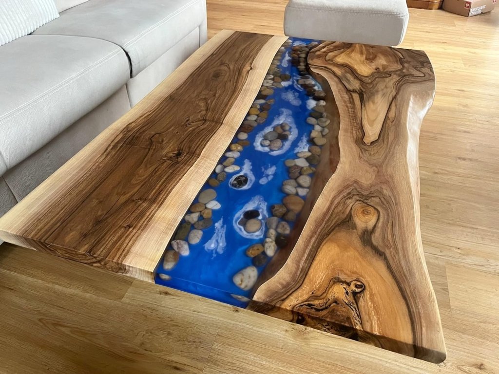 TUZECH Large Indoor Epoxy Dining Table Resin Coffee Table Living Room Table for 2, 4, 6, 8 River with Stones Epoxy Resin Epoxy Table Home Décor Patio Table Wall Art - resinhomefurniture