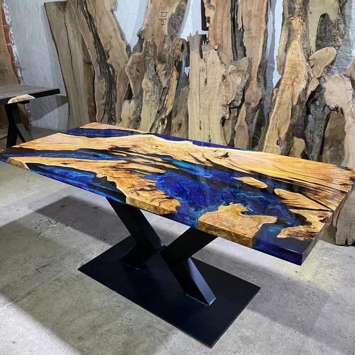 TUZECH Large Indoor Resin Dining Table Blue River Feel Epoxy Coffee Table Living Room Table Live Edge Table Top Home Décor Bar Counter Patio Table Bar Counter - resinhomefurniture