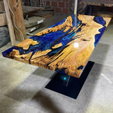 TUZECH Large Indoor Resin Dining Table Blue River Feel Epoxy Coffee Table Living Room Table Live Edge Table Top Home Décor Bar Counter Patio Table Bar Counter - resinhomefurniture