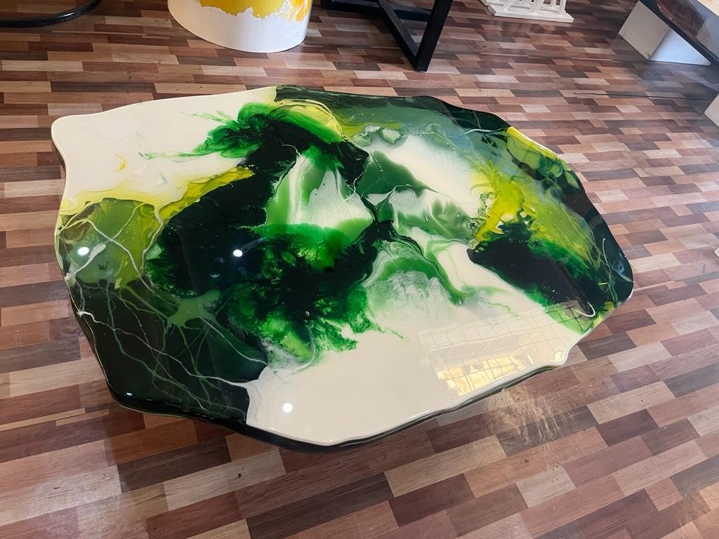 TUZECH Natural Multi Green Epoxy with White Smoke Look Table Coastal Table Top Dining Table Coffee Table Side/End Table Home Décor. Size 37 by 41 Inches, Without Legs - resinhomefurniture