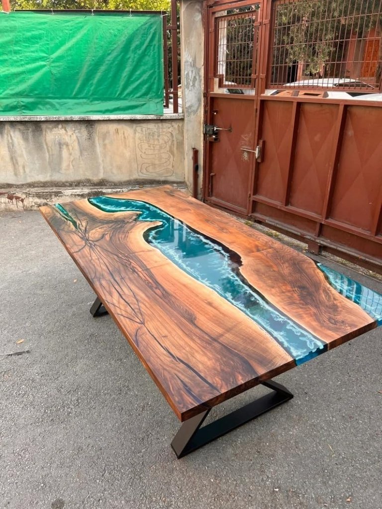 TUZECH Natural Wood Blue River Flow Epoxy Dinning Table Living Room Table Coffee Table Live Edge Wooden Table Resin Table Side/End Table Conference Table Top Home Décor - resinhomefurniture