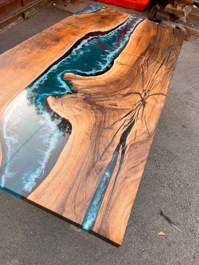 TUZECH Natural Wood Blue River Flow Epoxy Dinning Table Living Room Table Coffee Table Live Edge Wooden Table Resin Table Side/End Table Conference Table Top Home Décor - resinhomefurniture