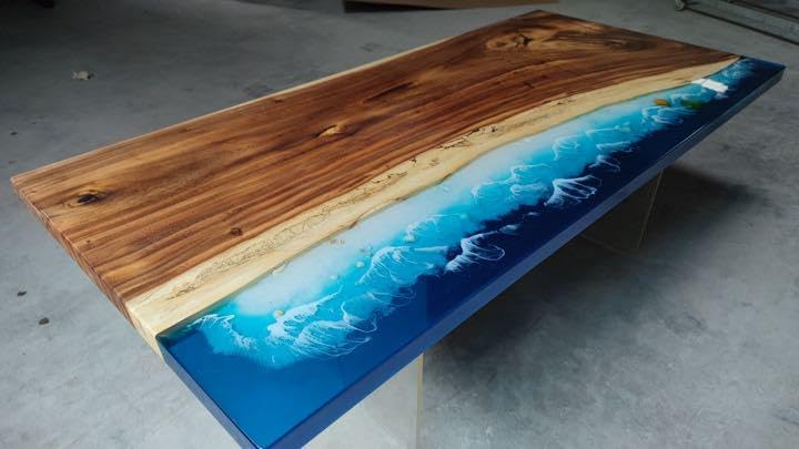 TUZECH Natural Wood Resin Epoxy Realistic River Look with Waves Table Coastal Table Top Dining Table Coffee Table Side/End Table Home Décor - resinhomefurniture