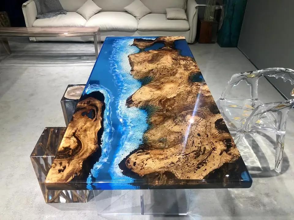 TUZECH Natural Wood Resin Epoxy Realistic River Waves Table Coastal Table Top Dining Table Coffee Table Side/End Table Bar Counter Living Room Table Home Décor - resinhomefurniture