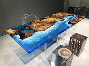 TUZECH Natural Wood Resin Epoxy Realistic River Waves Table Coastal Table Top Dining Table Coffee Table Side/End Table Bar Counter Living Room Table Home Décor - resinhomefurniture