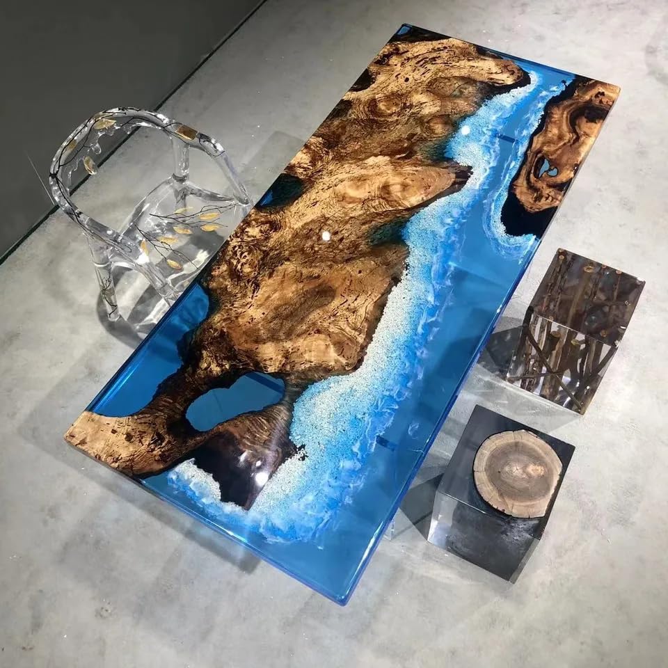 TUZECH Natural Wood Resin Epoxy Realistic River Waves Table Coastal Table Top Dining Table Coffee Table Side/End Table Bar Counter Living Room Table Home Décor - resinhomefurniture