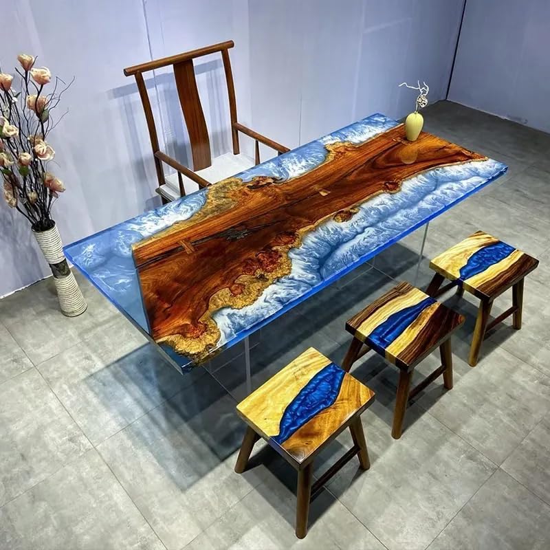 TUZECH Natural Wood Resin Epoxy Realistic Unique Sky Blue Epoxy Table Coastal Table Top Dining Table Coffee Table Side/End Table Home Décor - resinhomefurniture