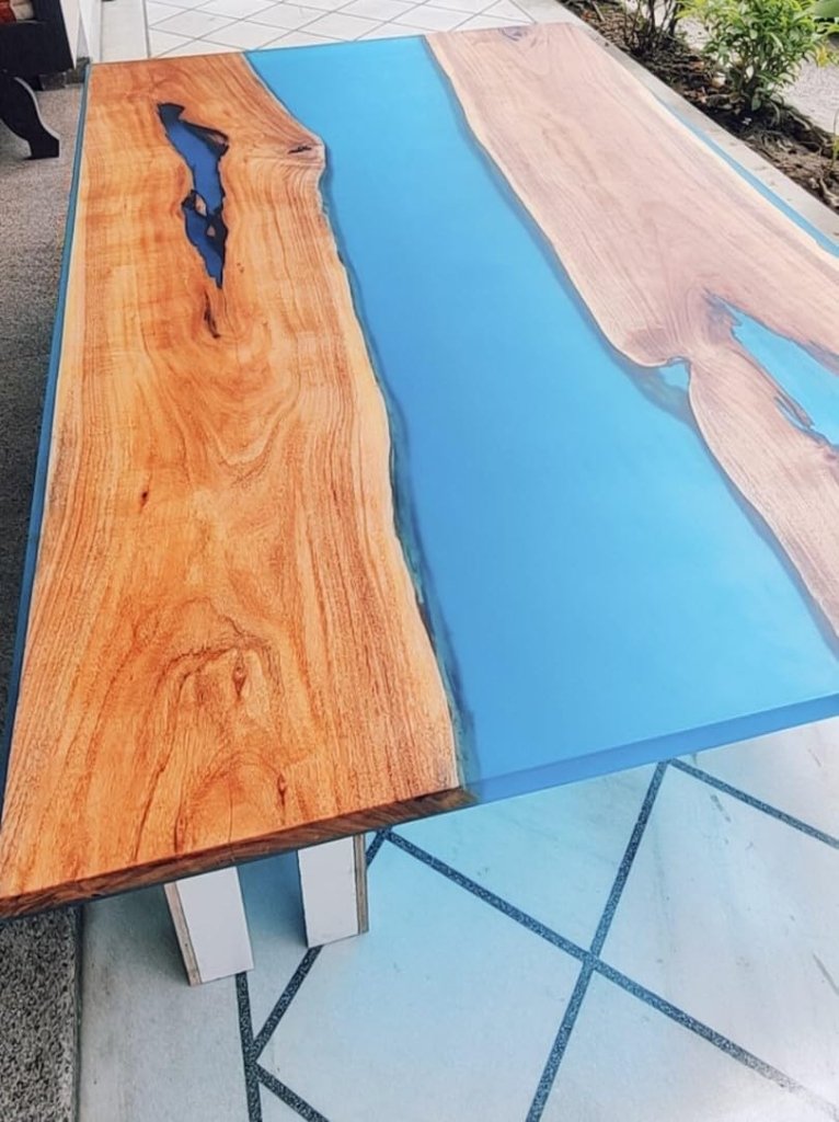 TUZECH Natural Wood Resin Epoxy Unique Blue River Look Table Coastal Table Top Dining Table Coffee Table Side/End Table Home Décor - resinhomefurniture