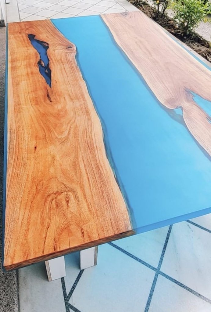 TUZECH Natural Wood Resin Epoxy Unique Blue River Look Table Coastal Table Top Dining Table Coffee Table Side/End Table Home Décor - resinhomefurniture