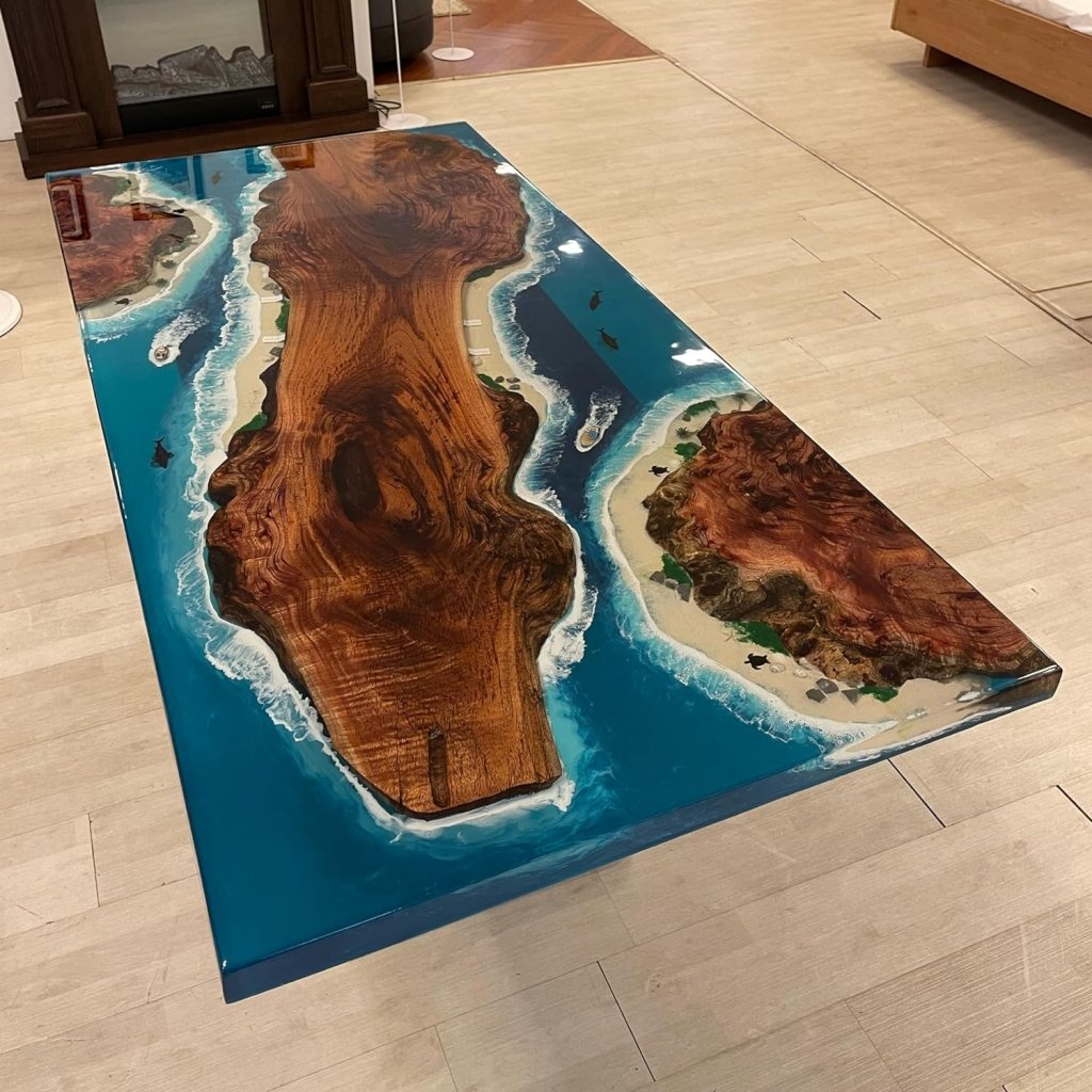 TUZECH Ocean Table Epoxy Dining Table Resin Coffee Table Island Look Table Living Room Table Coastal Table Top Side/End Table Wooden Table Home Décor - resinhomefurniture