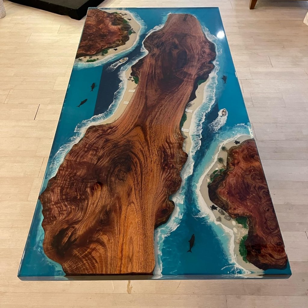 TUZECH Ocean Table Epoxy Dining Table Resin Coffee Table Island Look Table Living Room Table Coastal Table Top Side/End Table Wooden Table Home Décor - resinhomefurniture