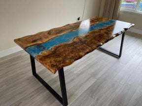 TUZECH Oceanic Blue Epoxy Dining Table Resin Coffee Table River Table Living Room Table for 2, 4, 6, 8 Epoxy Table Top Patio Table Home Décor Bar Counter - resinhomefurniture