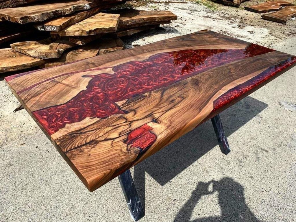 TUZECH Red Lava Epoxy Resin Dining Table Conference Table Patio Table Console Table Coffee Table Living Room Table Bar Counter Table End/Side Table Home Décor - resinhomefurniture