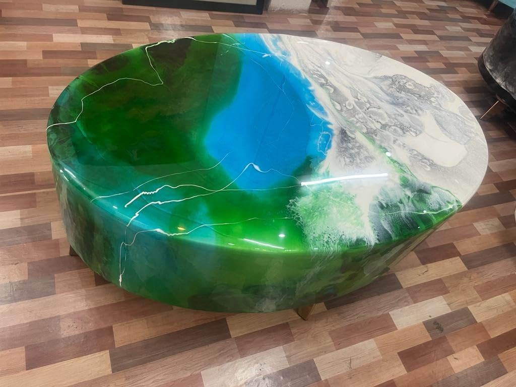 Unique Customized Blue Epoxy Earth Look, Coffee Table, Resin Table, Luxury Table, Walnut Table, Wooden Resin Table. Size 48 by 30.5 Inches with Legs 12" Inches - resinhomefurniture