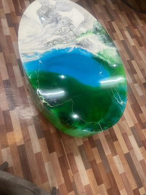 Unique Customized Blue Epoxy Earth Look, Coffee Table, Resin Table, Luxury Table, Walnut Table, Wooden Resin Table. Size 48 by 30.5 Inches with Legs 12" Inches - resinhomefurniture