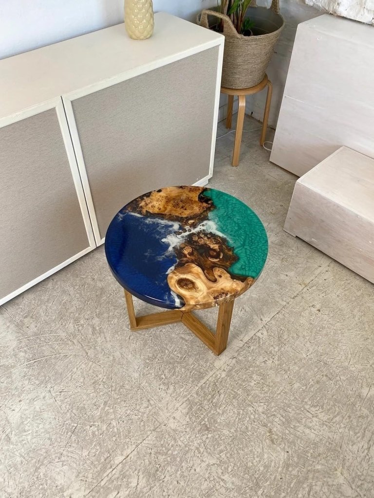 Unique Green & Blue Ocean Look Epoxy Round Coffee Table Console Table Patio Table Centre Table Kitchen Table End/Side Table Living Room Table Home Décor - resinhomefurniture