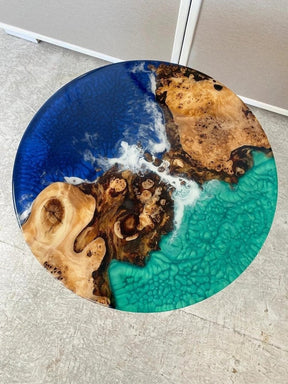 Unique Green & Blue Ocean Look Epoxy Round Coffee Table Console Table Patio Table Centre Table Kitchen Table End/Side Table Living Room Table Home Décor - resinhomefurniture