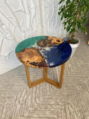 Unique Green & Blue Ocean Look Epoxy Round Coffee Table Console Table Patio Table Centre Table Kitchen Table End/Side Table Living Room Table Home Décor - resinhomefurniture