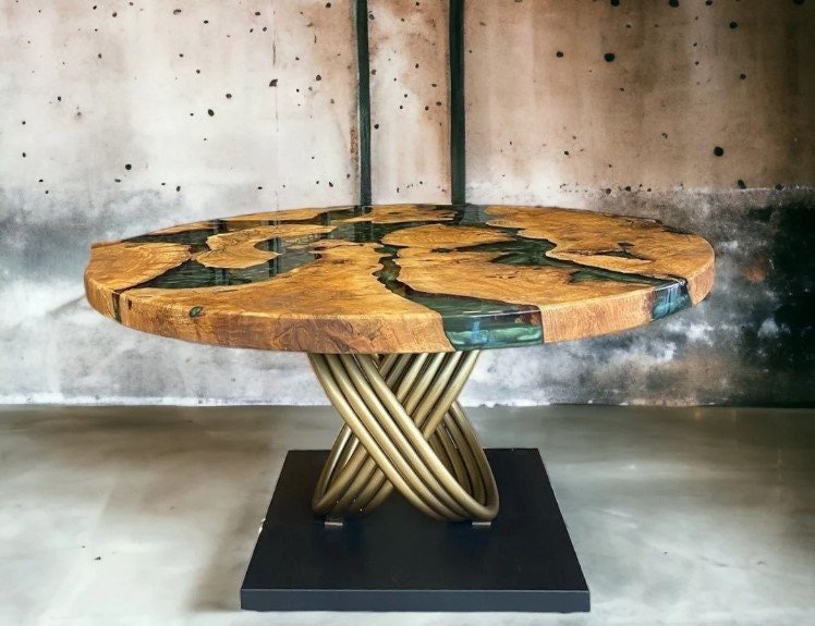 Unique Green Multi River Look Epoxy Resin Round Table Top Dinning Table Coffee Table End Table Living Room Table Bar Counter Home Decor - resinhomefurniture