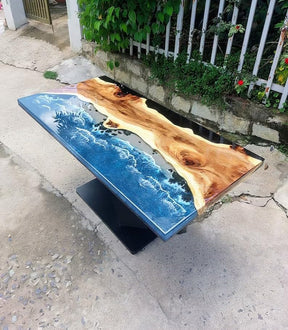 Unique Large Indoor Multi Epoxy Dining Table Resin Coffee Table Living Room Ocean Beach Flow Look Table for 2, 4, 6, 8 Epoxy Table Top Home Décor Patio Table - resinhomefurniture