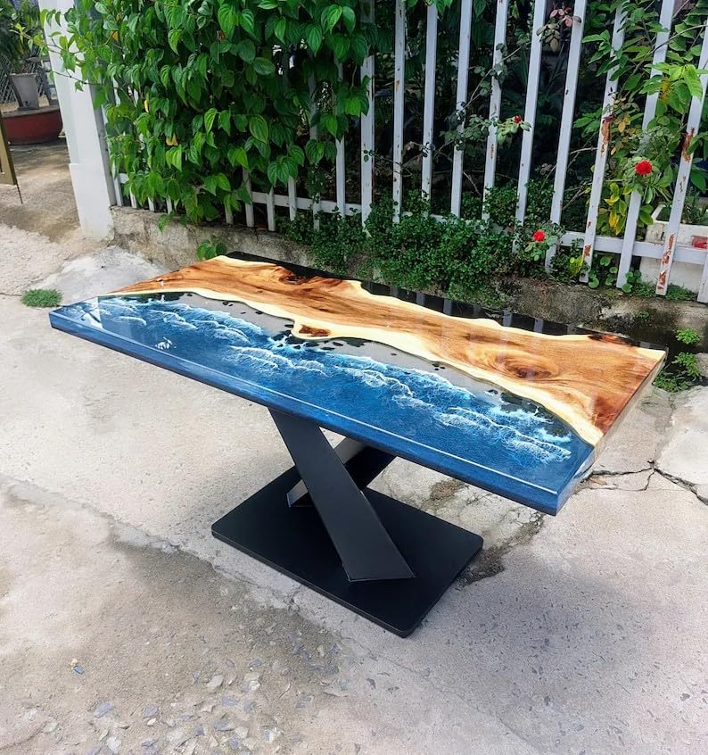 Unique Large Indoor Multi Epoxy Dining Table Resin Coffee Table Living Room Ocean Beach Flow Look Table for 2, 4, 6, 8 Epoxy Table Top Home Décor Patio Table - resinhomefurniture