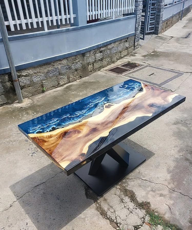 Unique Large Indoor Multi Epoxy Dining Table Resin Coffee Table Living Room Ocean Beach Flow Look Table for 2, 4, 6, 8 Epoxy Table Top Home Décor Patio Table - resinhomefurniture