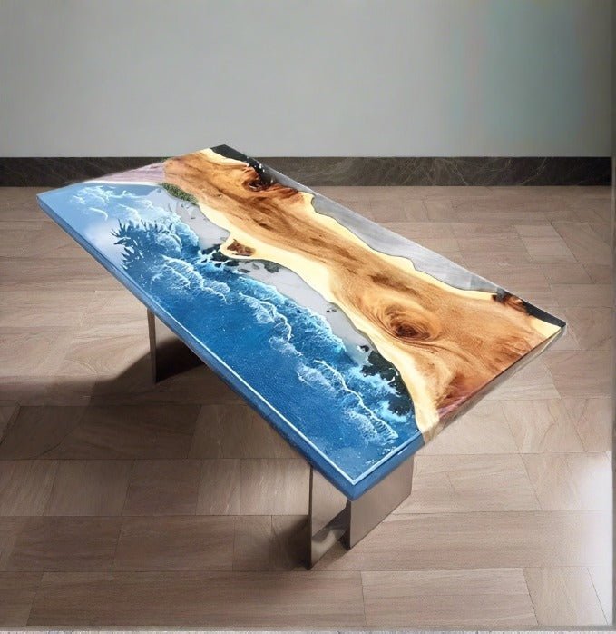 Unique Large Indoor Multi Epoxy Dining Table Resin Coffee Table Living Room Ocean Beach Flow Look Table for 2, 4, 6, 8 Epoxy Table Top Home Décor Patio Table - resinhomefurniture