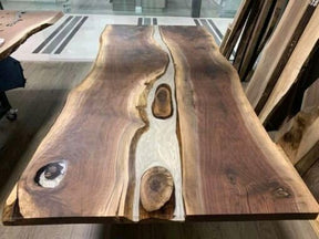 Unique Pattern Pearl White Epoxy Resin Dining Table Live Edge Table Coffee Table Living Room Table Patio Table Console Table Central Table Kitchen Table Home Décor - resinhomefurniture