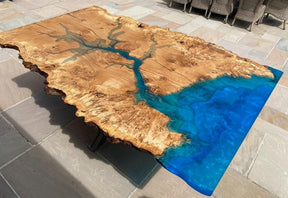 Unique Wood Resin Epoxy Classic Blue Ocean Look with Wave Table Coastal Table Top Dining Table Coffee Table Side/End Table Home Décor - resinhomefurniture