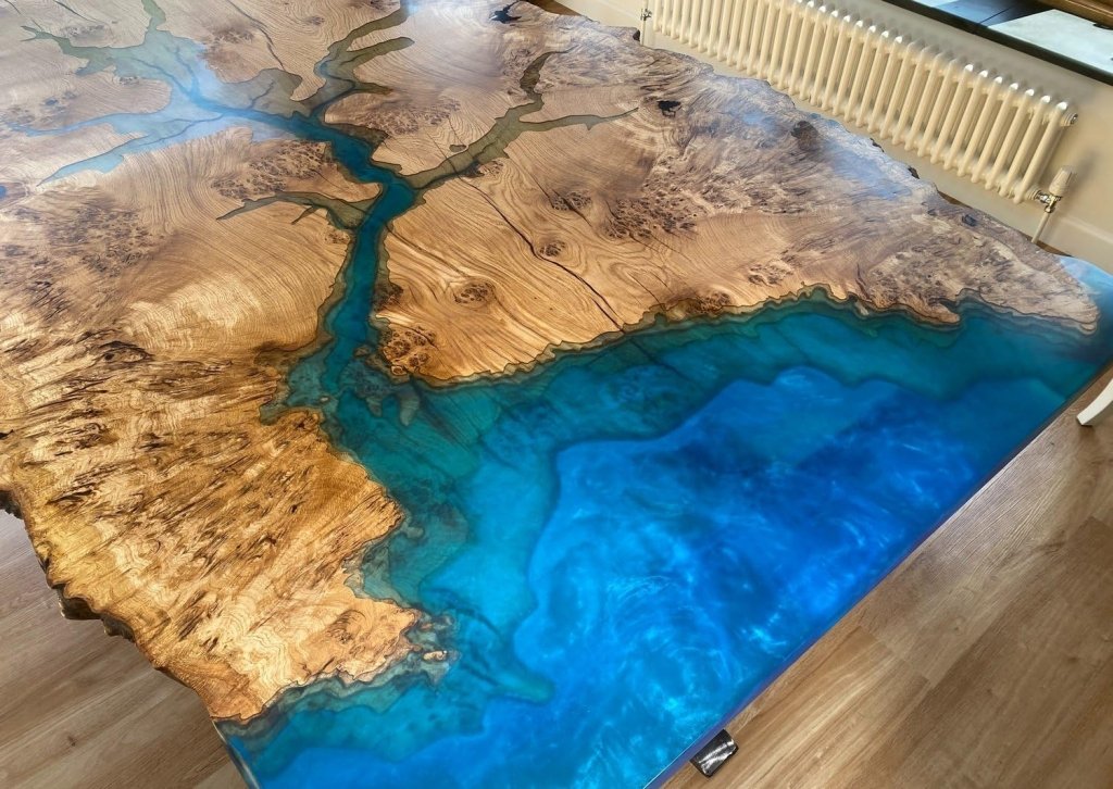 Unique Wood Resin Epoxy Classic Blue Ocean Look with Wave Table Coastal Table Top Dining Table Coffee Table Side/End Table Home Décor - resinhomefurniture