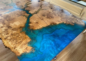 Unique Wood Resin Epoxy Classic Blue Ocean Look with Wave Table Coastal Table Top Dining Table Coffee Table Side/End Table Home Décor - resinhomefurniture