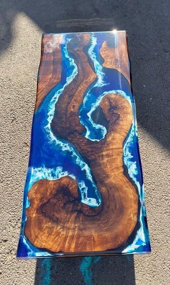 Unique Wood Resin Epoxy Realistic Blue River Look with Wave Table Coastal Table Top Dining Table Coffee Table Side/End Table Home Décor - resinhomefurniture