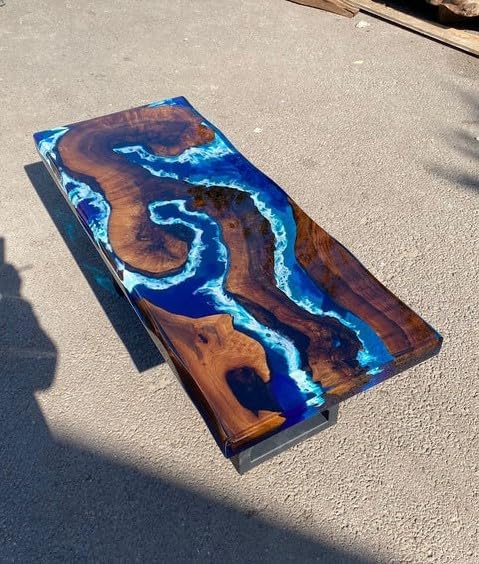 Unique Wood Resin Epoxy Realistic Blue River Look with Wave Table Coastal Table Top Dining Table Coffee Table Side/End Table Home Décor - resinhomefurniture