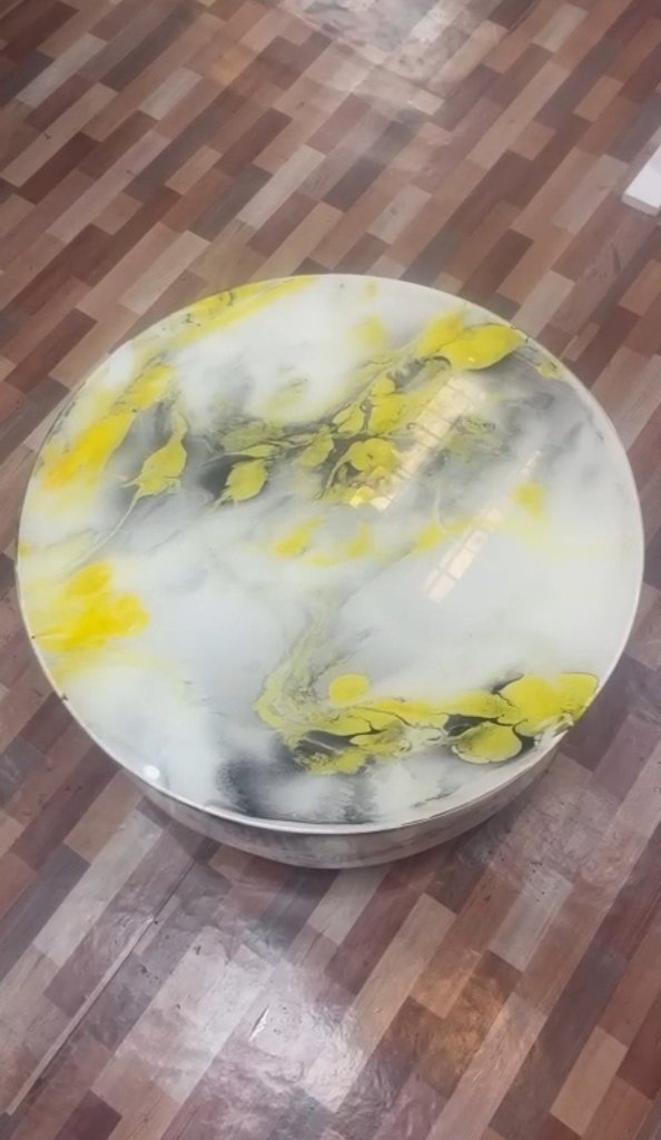 Unique Yellow Leaf Pattern White Epoxy Coffee Table End Table Wooden Table Living Room Table Home D?cor . With 10&quot; Inches Legs - resinhomefurniture