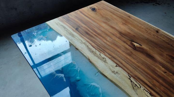 Epoxy Table, Ocean Table ,Wood Dining Table, Epoxy Resin River